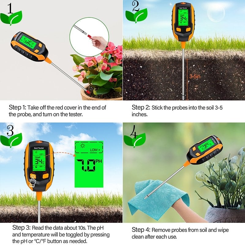 Digital 4-in-1 Soil Test Meter, large LCD screen, probe accurately quick measure, battery power supply - Image 6