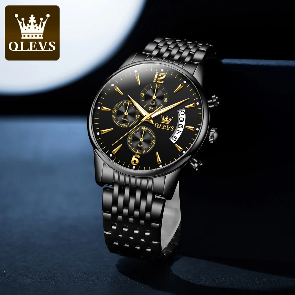 [OLEVS]Luxury Gold Three-eye Chronograph Dial Automatic Mechanical Watch - Image 4