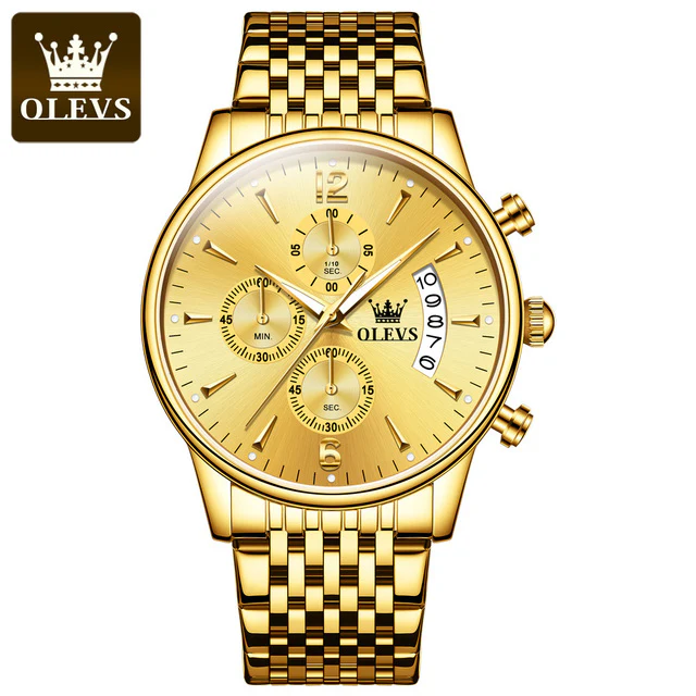 [OLEVS]Luxury Gold Three-eye Chronograph Dial Automatic Mechanical Watch - Image 6