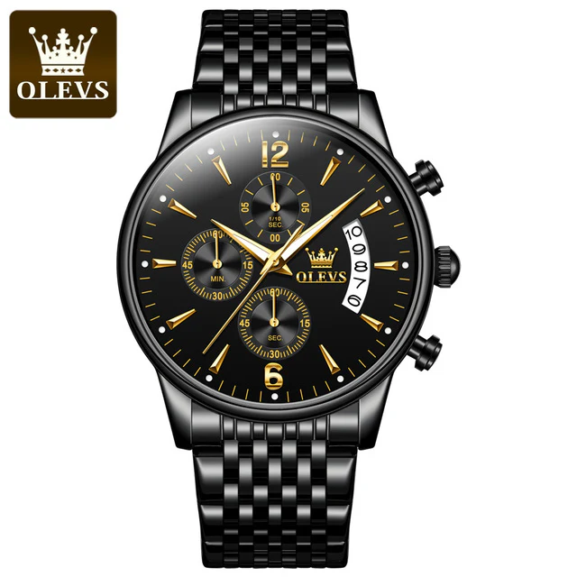 [OLEVS]Luxury Gold Three-eye Chronograph Dial Automatic Mechanical Watch - Image 7