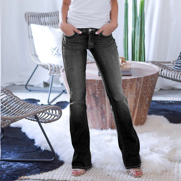 70s Stretch Hip Hugger Street Style Bootcut Jeans - Image 10