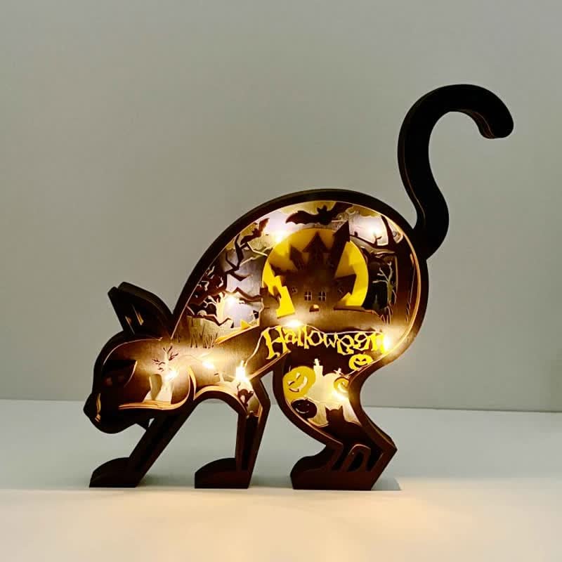 Animals Wooden Crafts Halloween Black Cat 3D Wall Statue Freestanding Art Decor - Image 7