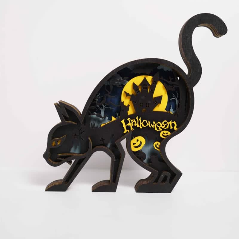Animals Wooden Crafts Halloween Black Cat 3D Wall Statue Freestanding Art Decor - Image 8