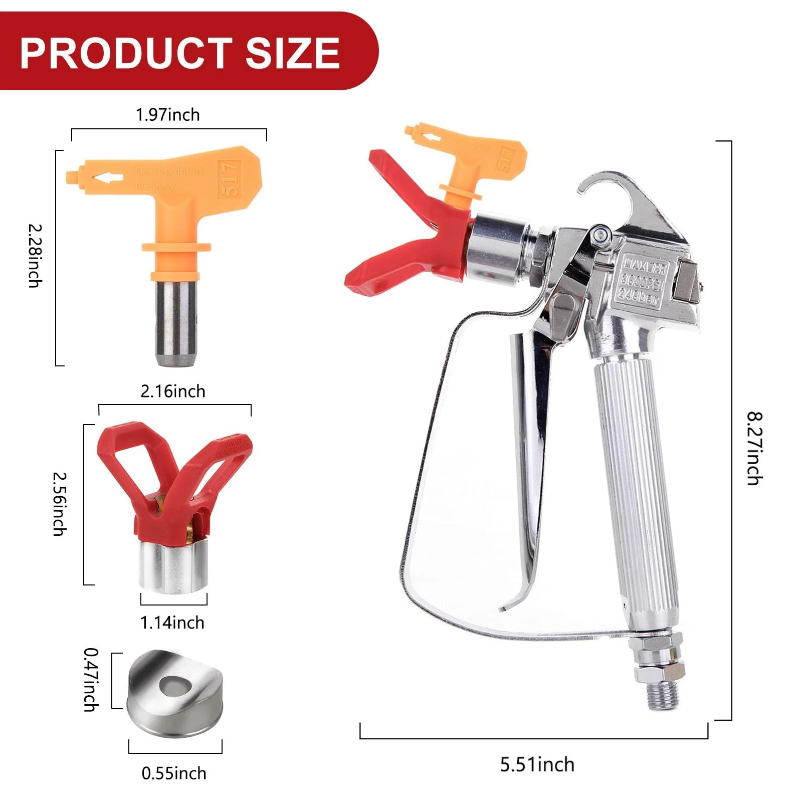 3600PSI Airless Paint Sprayer G u n High Pressure with 517 Yellow Spray Tip Nozzle Guard Power Tool Spraying Machine - Image 9