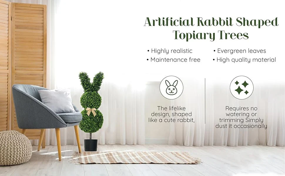 Outdoor Artificial Turf Bunny-Shaped Topiary Tree - Image 4