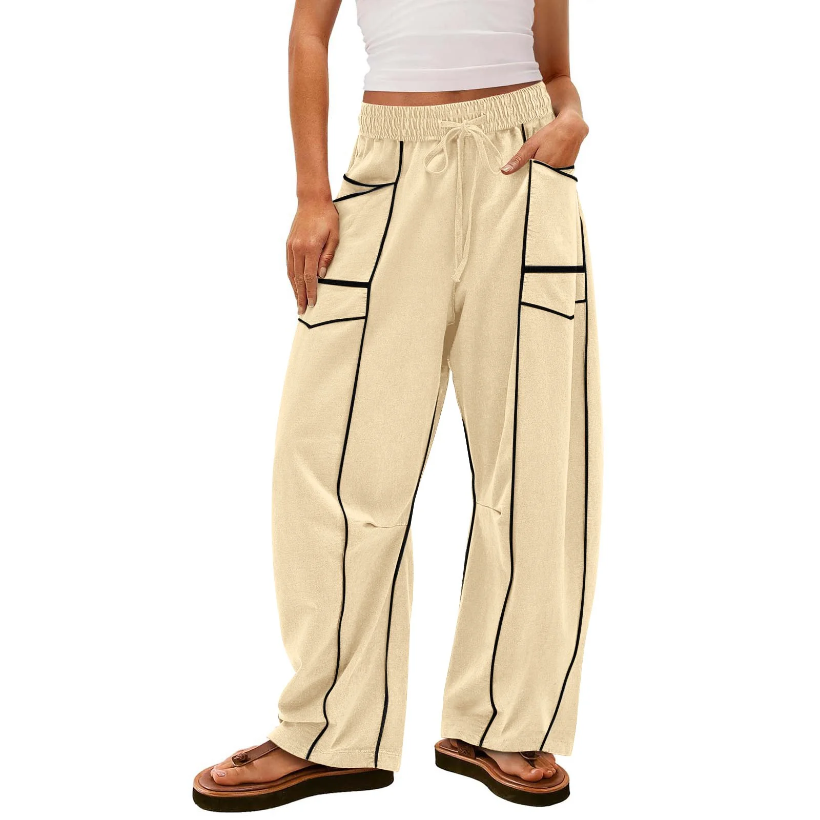 WOMEN'S CASUAL DRAWSTRING WIDE LEG SWEATPANTS BAGGY BARREL PANTS - Image 12