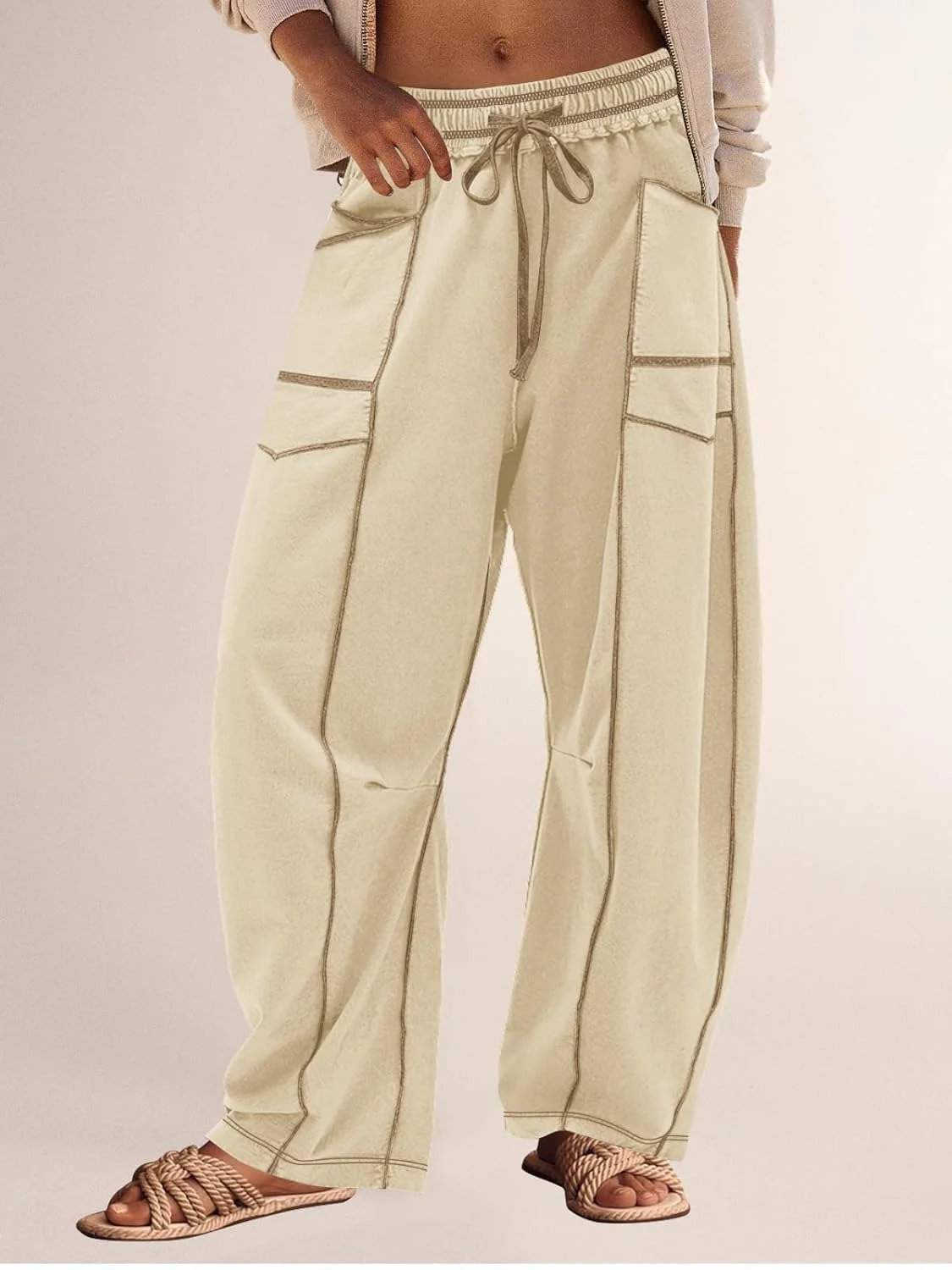 WOMEN'S CASUAL DRAWSTRING WIDE LEG SWEATPANTS BAGGY BARREL PANTS - Image 2