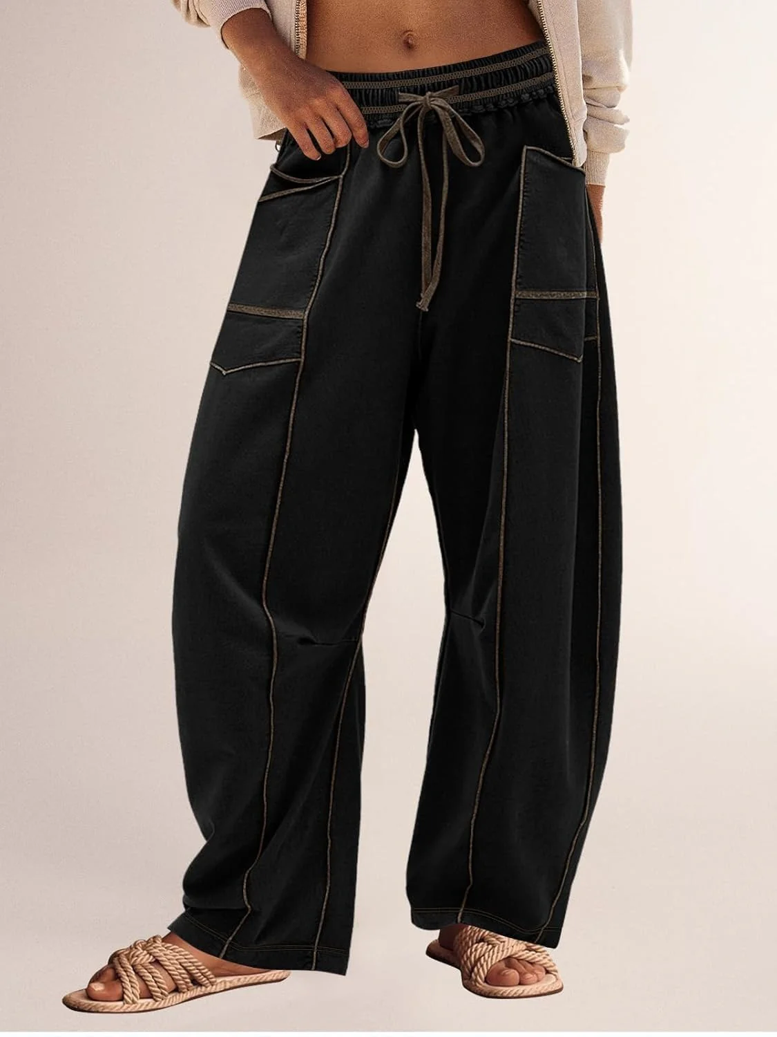 WOMEN'S CASUAL DRAWSTRING WIDE LEG SWEATPANTS BAGGY BARREL PANTS - Image 3