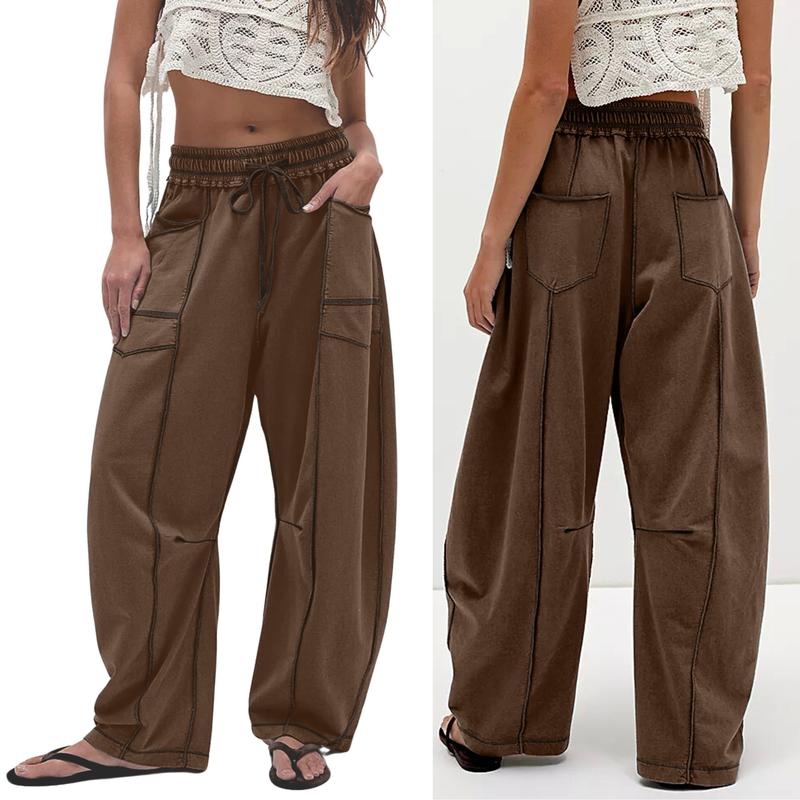 WOMEN'S CASUAL DRAWSTRING WIDE LEG SWEATPANTS BAGGY BARREL PANTS - Image 5