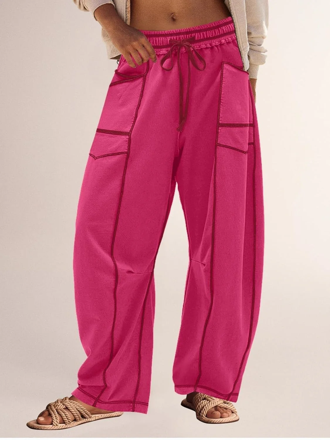 WOMEN'S CASUAL DRAWSTRING WIDE LEG SWEATPANTS BAGGY BARREL PANTS - Image 6