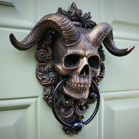 Baphomet Horned God Skull Hanging Door Knocker - Image 2