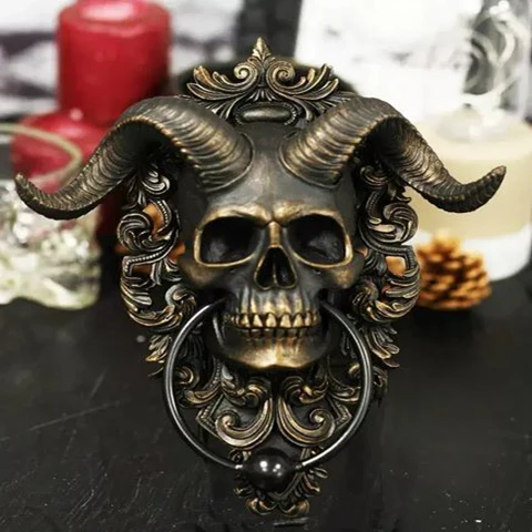 Baphomet Horned God Skull Hanging Door Knocker - Image 3