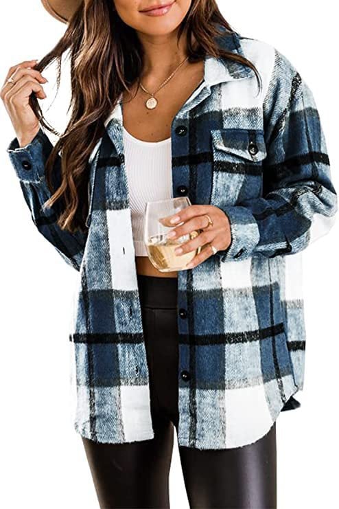✨Womens Casual Plaid Shacket Button Down Long Sleeve Shirt - Image 3