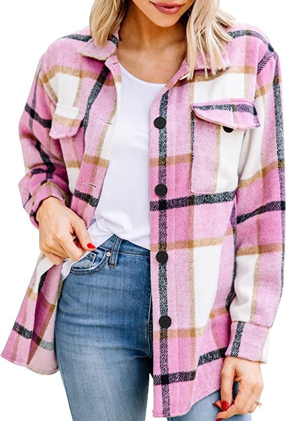 ✨Womens Casual Plaid Shacket Button Down Long Sleeve Shirt - Image 4