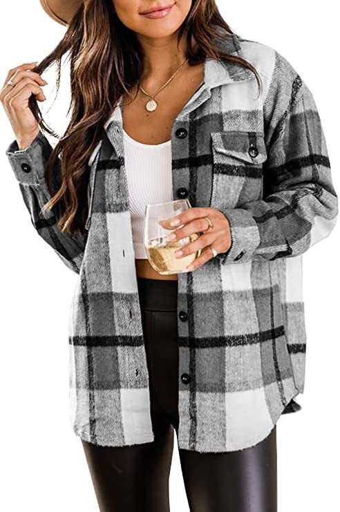 ✨Womens Casual Plaid Shacket Button Down Long Sleeve Shirt - Image 6