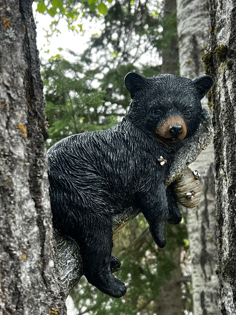 Black Bear Cub Napping Hanging Out in a Tree Figurine - Image 2
