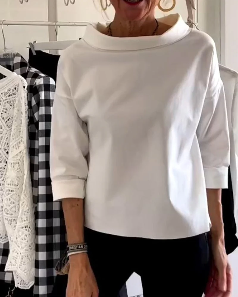 (BUY 2 FREE SHIPPING) Casual Wide Lapel Half Turtleneck Top - Image 10