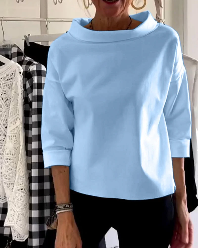 (BUY 2 FREE SHIPPING) Casual Wide Lapel Half Turtleneck Top - Image 2