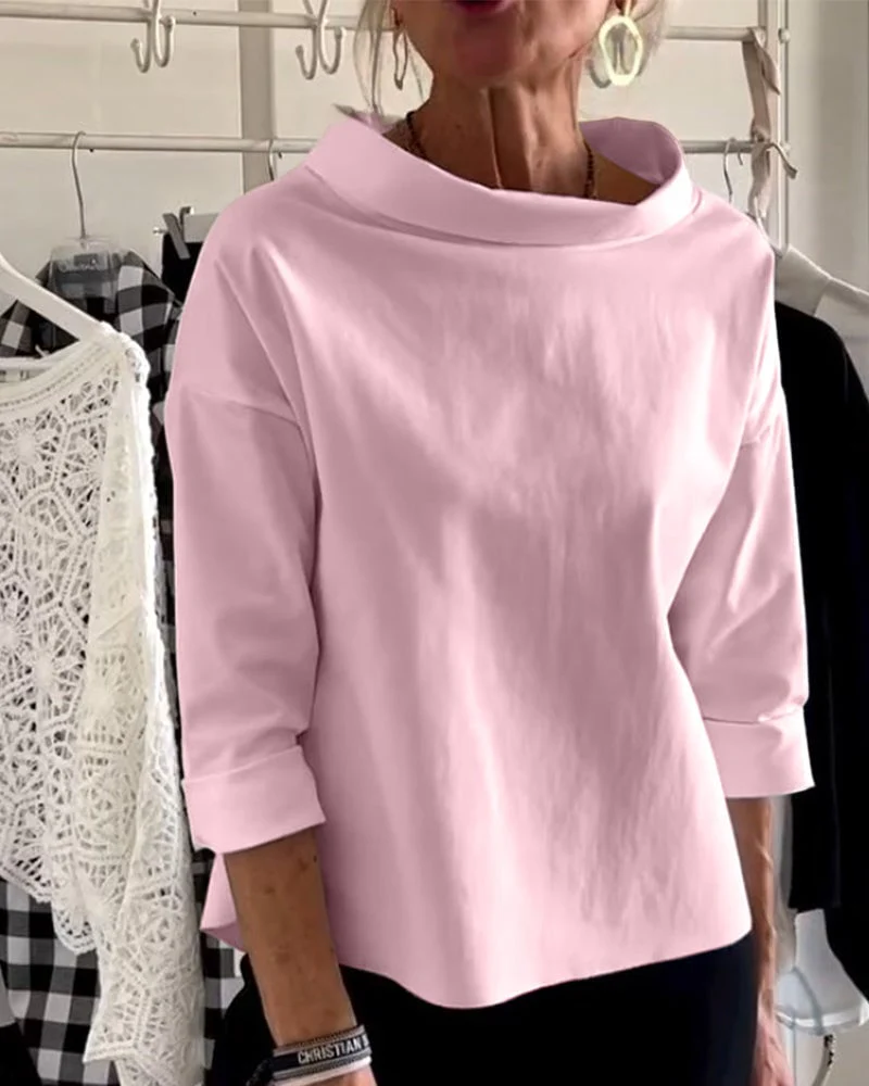 (BUY 2 FREE SHIPPING) Casual Wide Lapel Half Turtleneck Top - Image 4