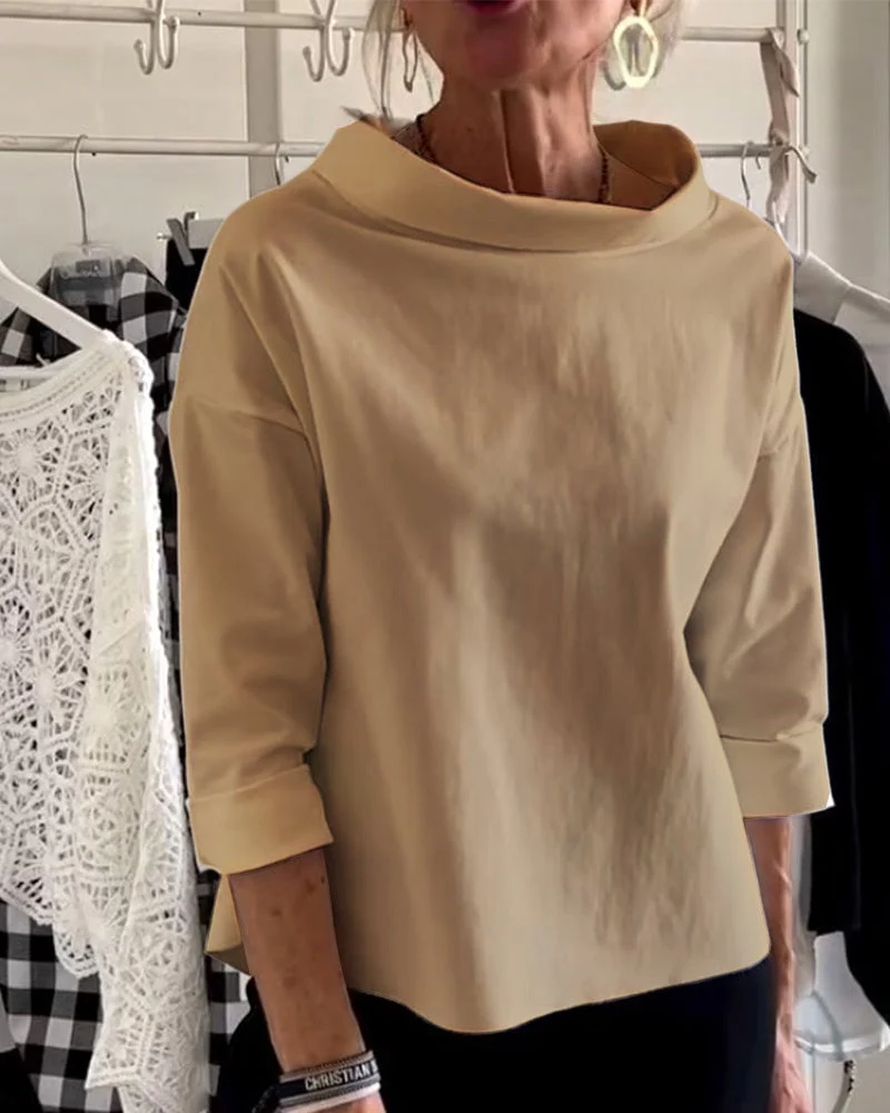 (BUY 2 FREE SHIPPING) Casual Wide Lapel Half Turtleneck Top - Image 6