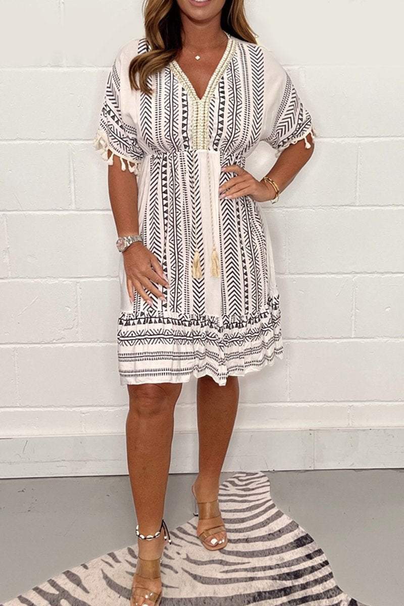 🔥Hot Sale🔥Ethnic Style Casual printed V-neck dress - Image 4