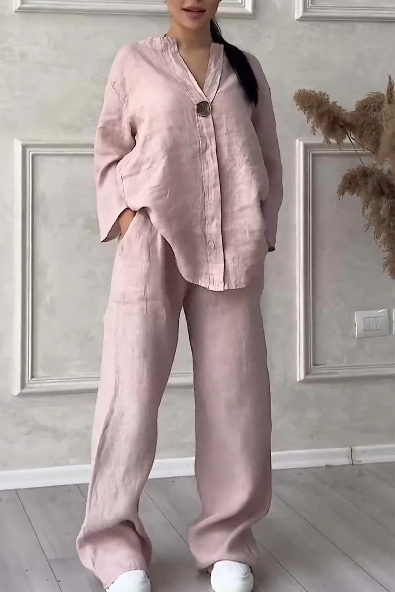🔥Casual button decorated cotton and linen two-piece set - buy two sets and get free shipping! - Image 2