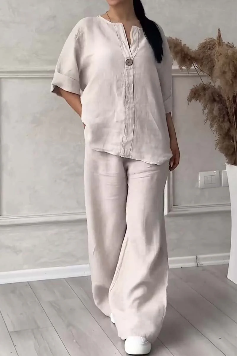 🔥Casual button decorated cotton and linen two-piece set - buy two sets and get free shipping! - Image 3