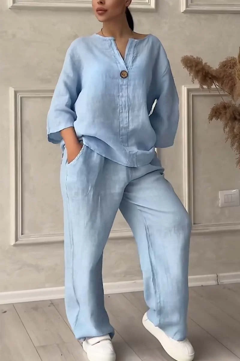🔥Casual button decorated cotton and linen two-piece set - buy two sets and get free shipping! - Image 5