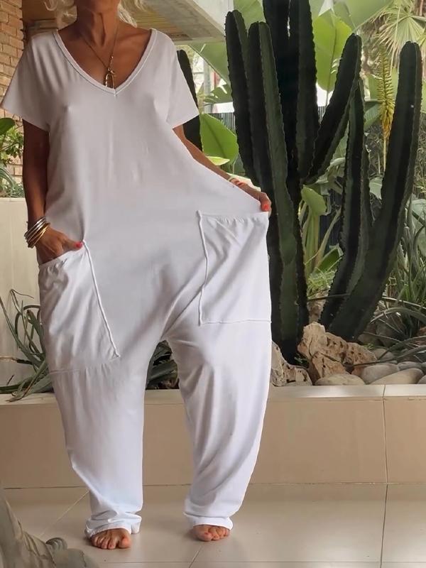 Casual V-neck Solid Color Jumpsuit - Image 2
