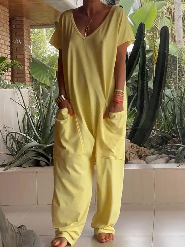 Casual V-neck Solid Color Jumpsuit - Image 6