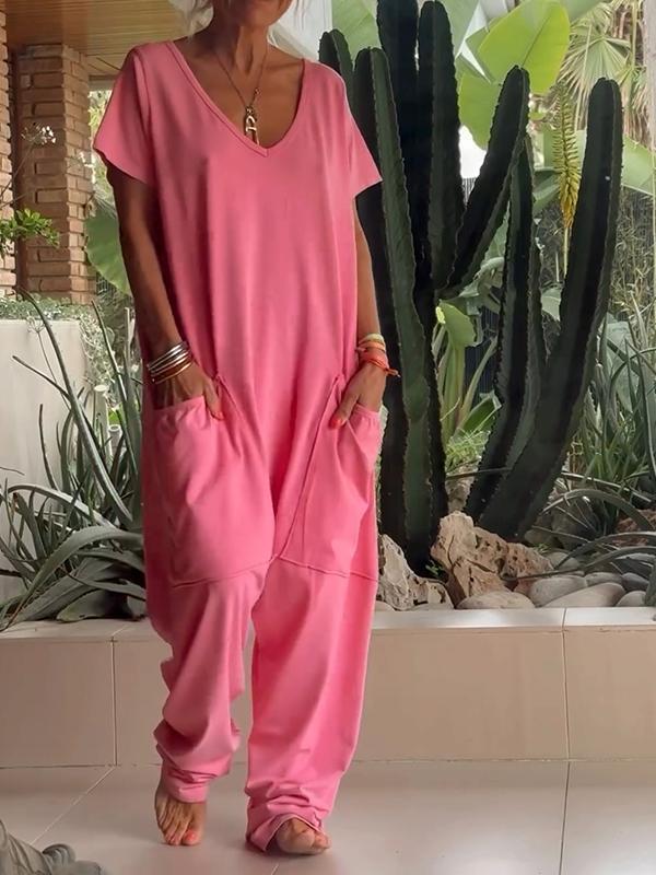 Casual V-neck Solid Color Jumpsuit - Image 9