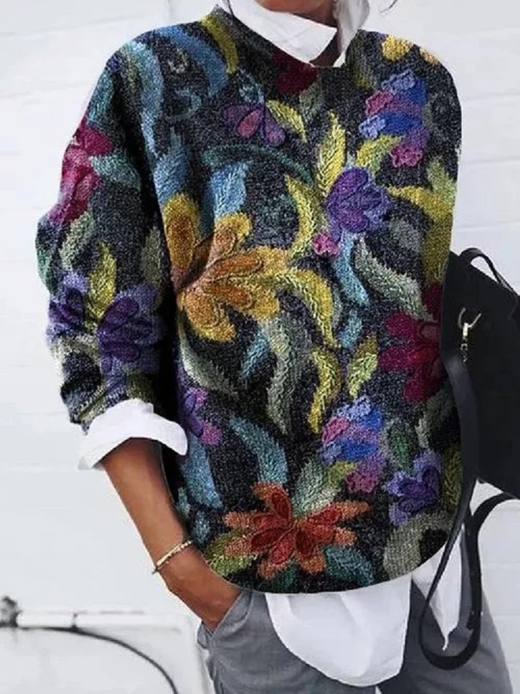 Casual Vintage Print Crew Neck Long Sleeve Sweatshirt - Image 4