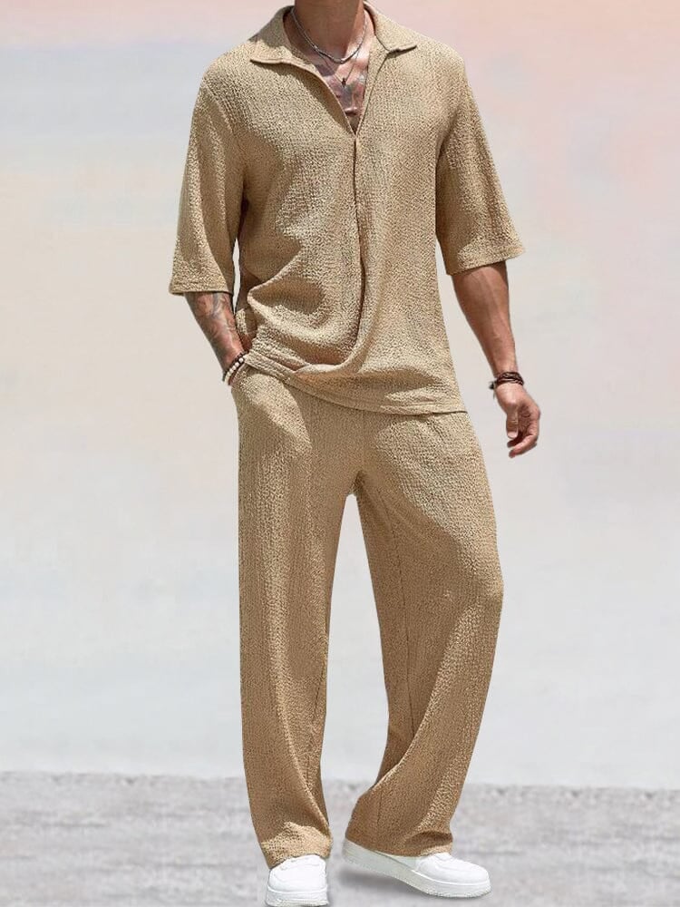 ✈️Buy two and get free shipping!✈️Casual Water Ripple Textured Shirt Set - Image 2