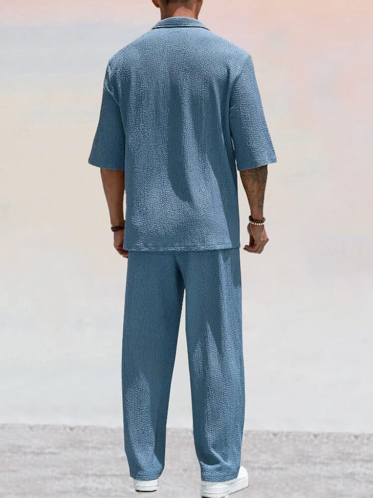 ✈️Buy two and get free shipping!✈️Casual Water Ripple Textured Shirt Set - Image 7