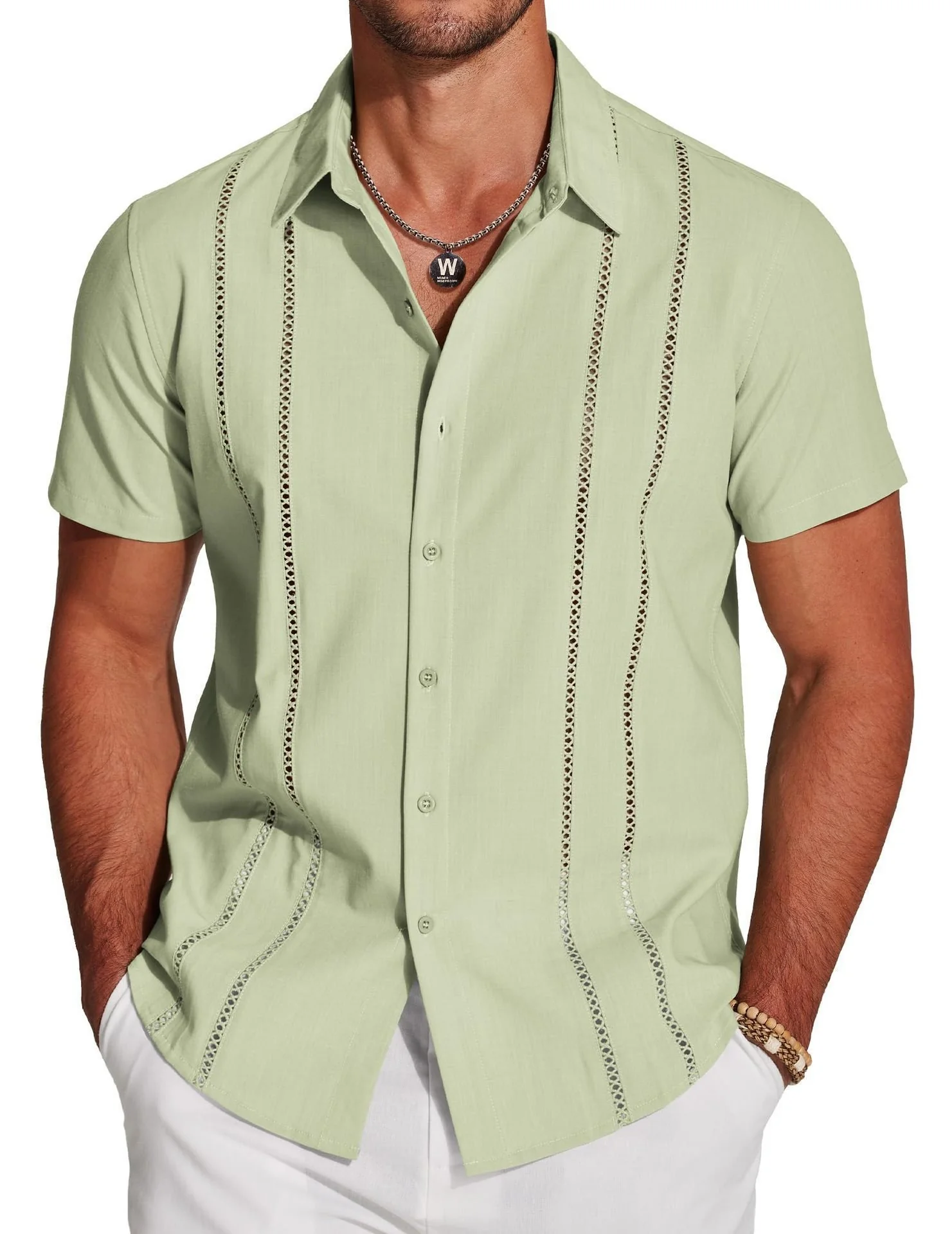 🔥Father's Day Deal -Men's Cuba Guayabera Exquisite Hollow Embroidered Button Front Shirt - Image 3
