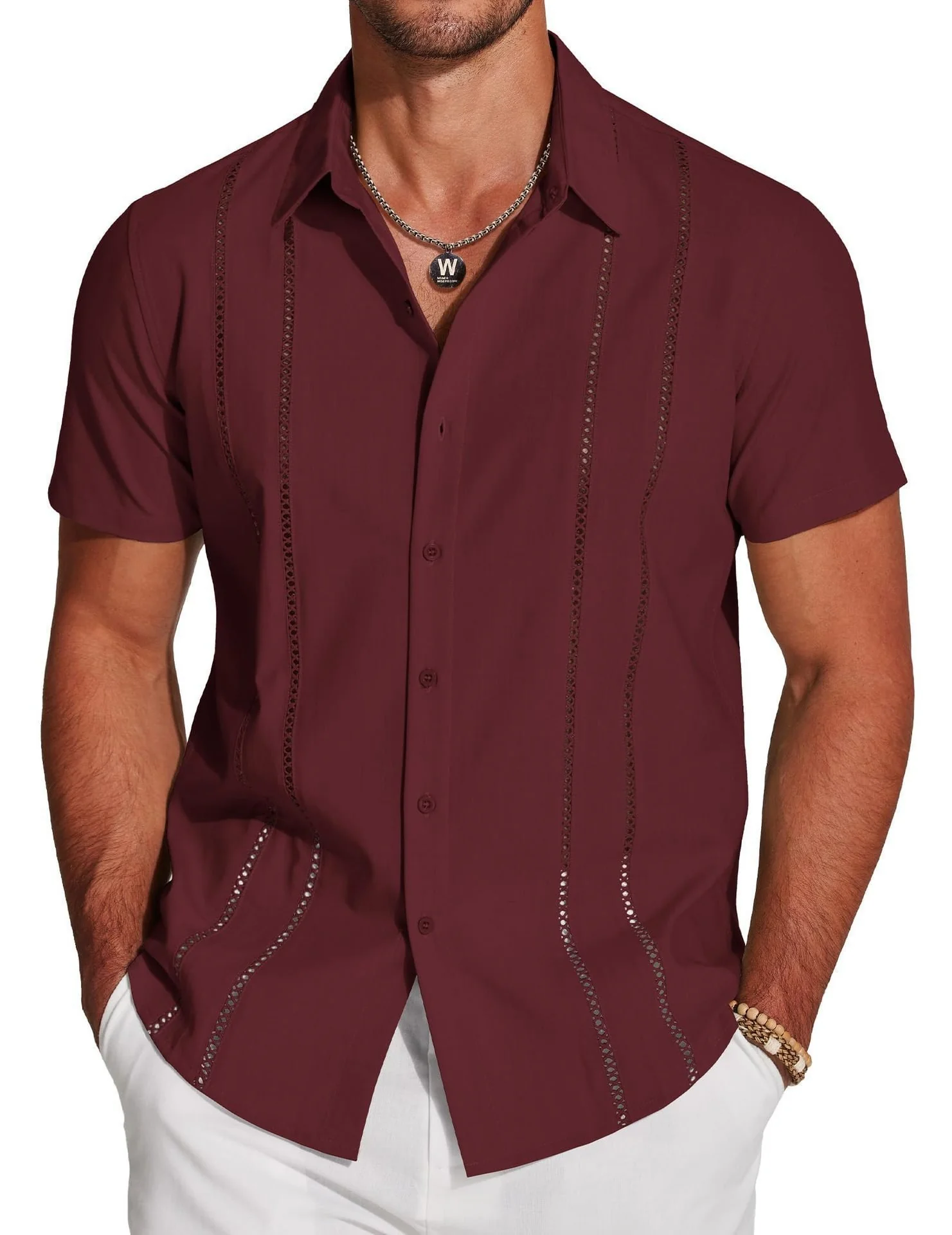 🔥Father's Day Deal -Men's Cuba Guayabera Exquisite Hollow Embroidered Button Front Shirt - Image 4