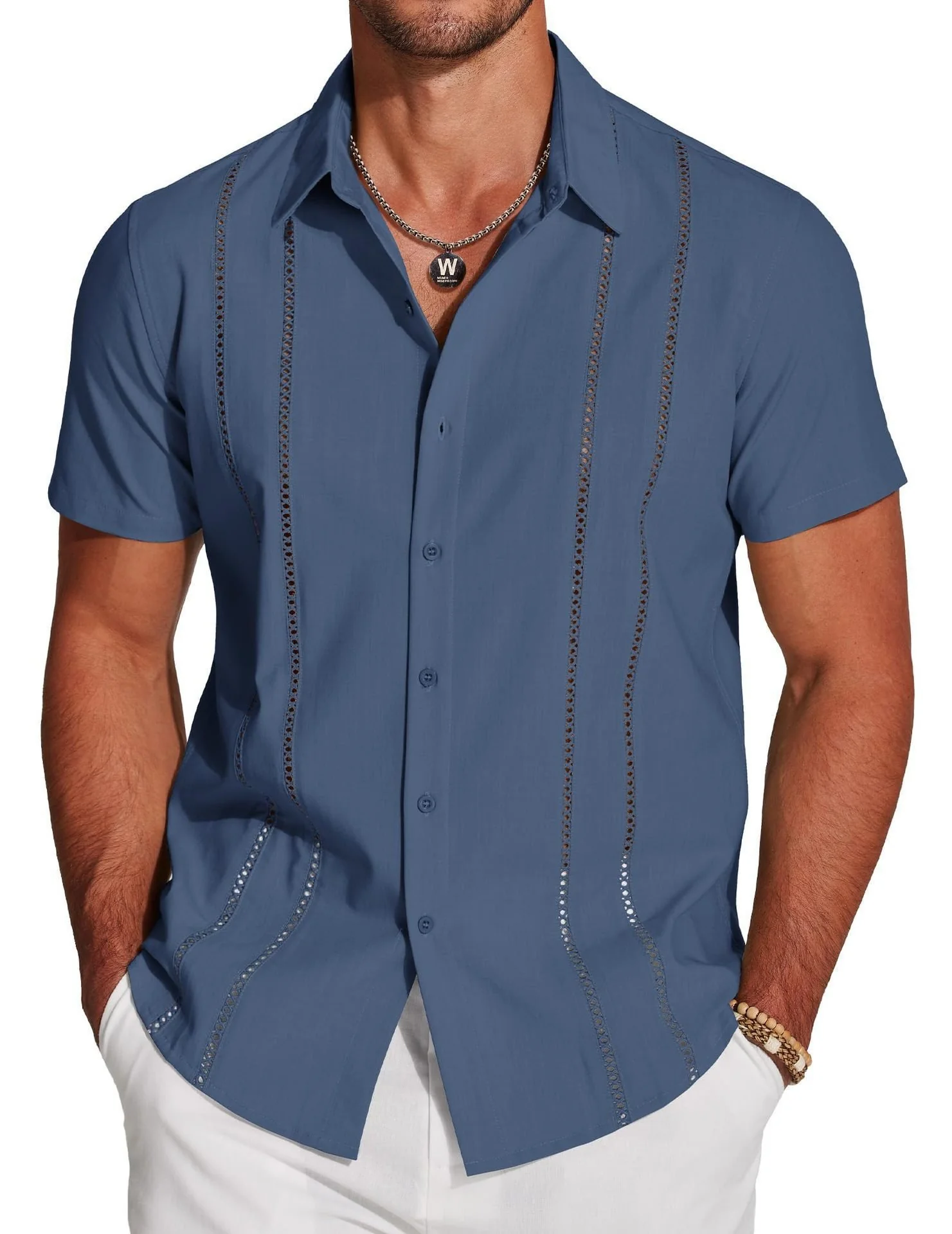 🔥Father's Day Deal -Men's Cuba Guayabera Exquisite Hollow Embroidered Button Front Shirt - Image 5