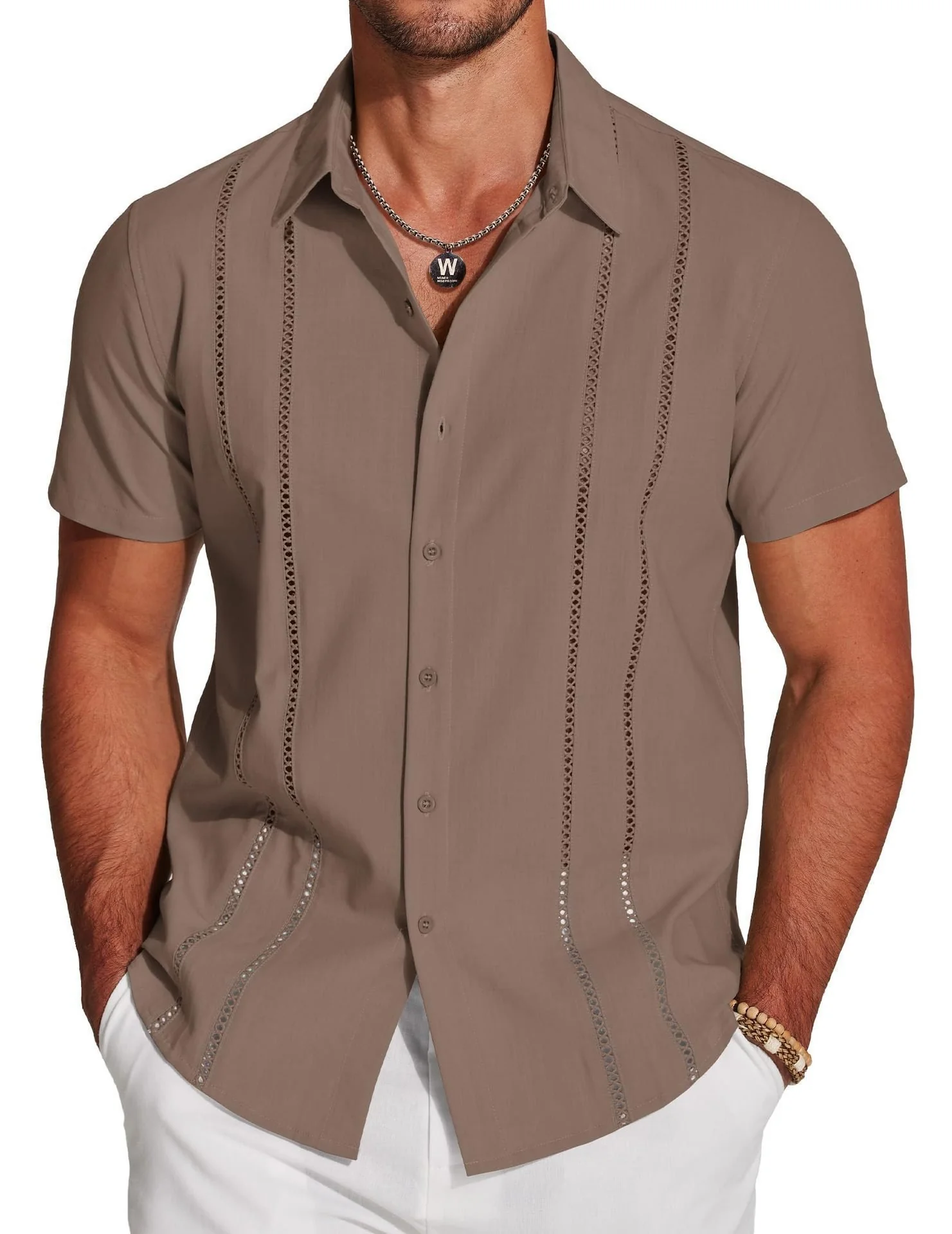 🔥Father's Day Deal -Men's Cuba Guayabera Exquisite Hollow Embroidered Button Front Shirt - Image 6