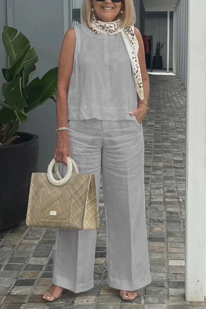 Cotton and linen sleeveless suit - Image 5
