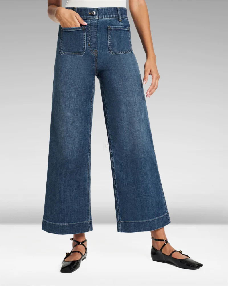 Cropped Wide-Leg Patch Pocket Jeans(Buy 2 Free Shipping) - Image 3
