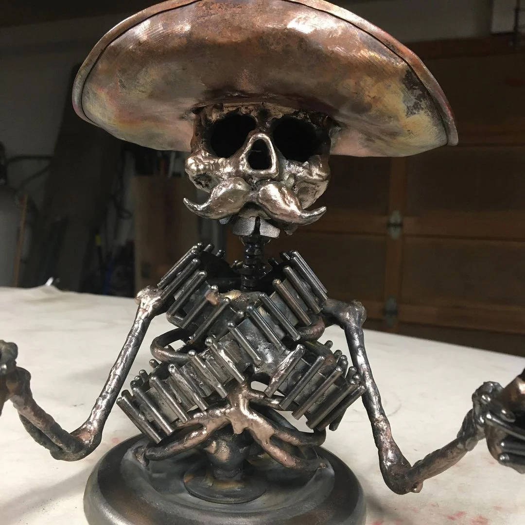 Handmade Cast Cowboy Skull Gunslinger Hood Ornament Sculpture - Image 8