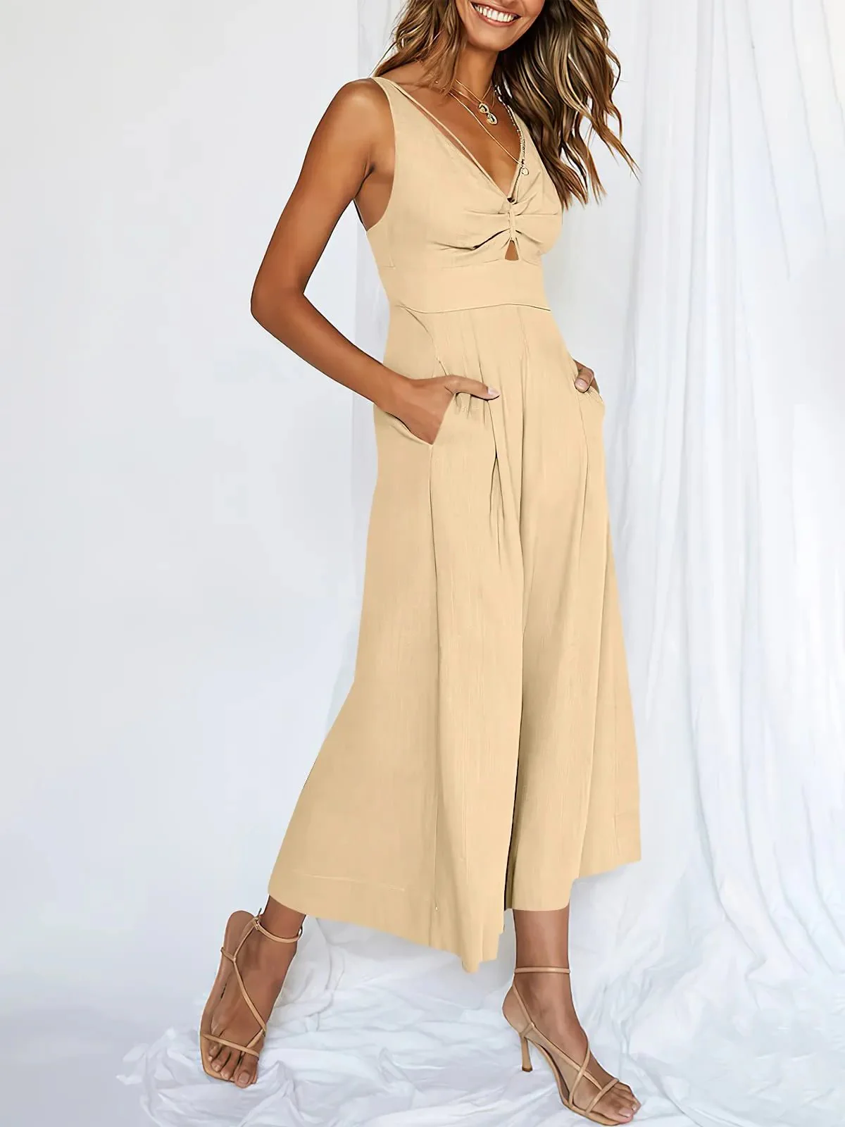 🔥Limited Time Hot Sale 🔥Hot Sales V Neck Cutout High-Waist Jumpsuits - Image 25