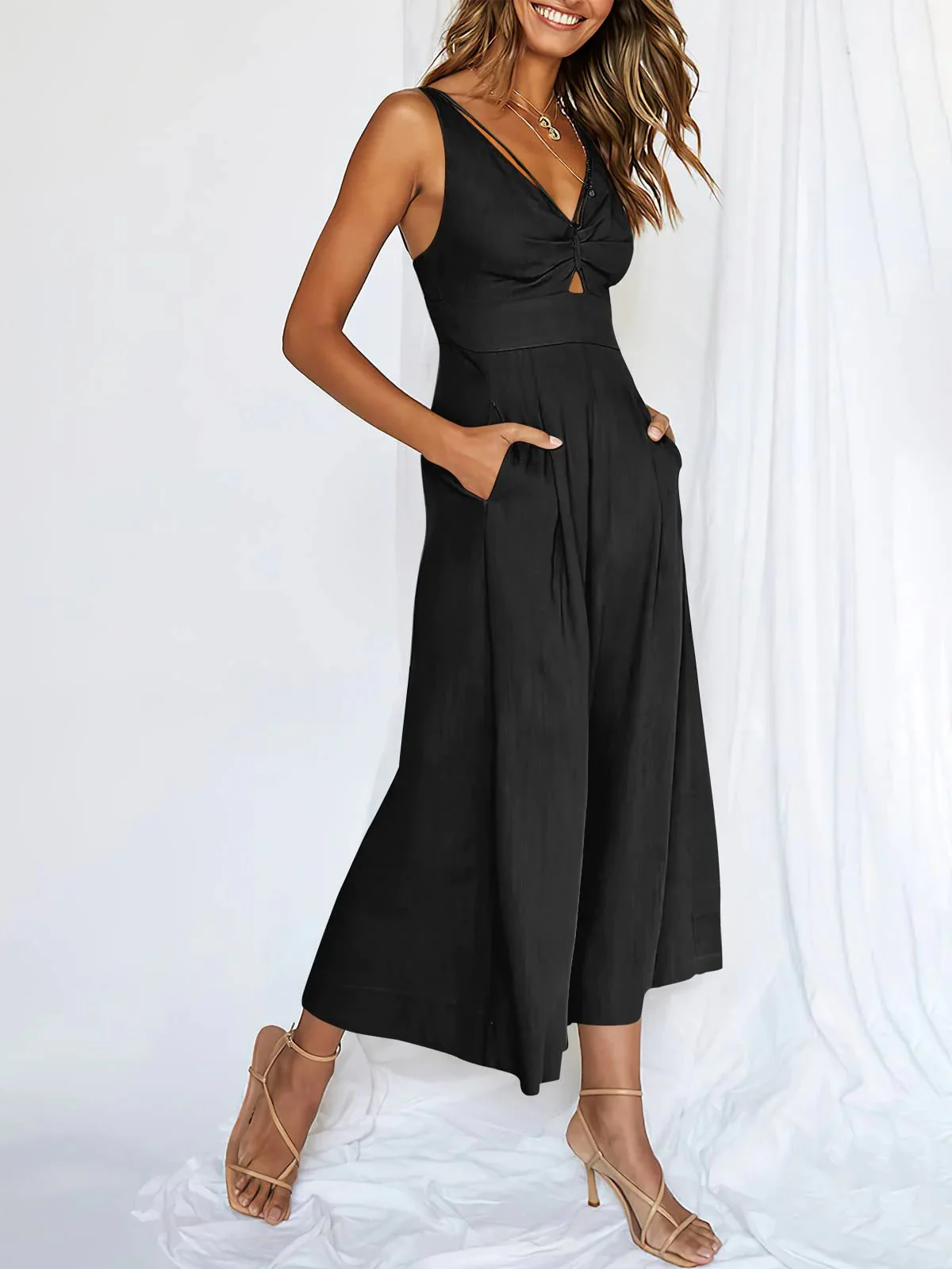 🔥Limited Time Hot Sale 🔥Hot Sales V Neck Cutout High-Waist Jumpsuits - Image 3