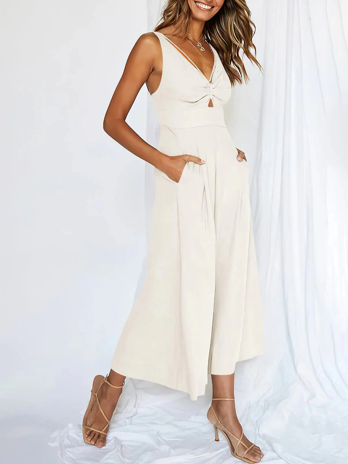 🔥Limited Time Hot Sale 🔥Hot Sales V Neck Cutout High-Waist Jumpsuits - Image 4