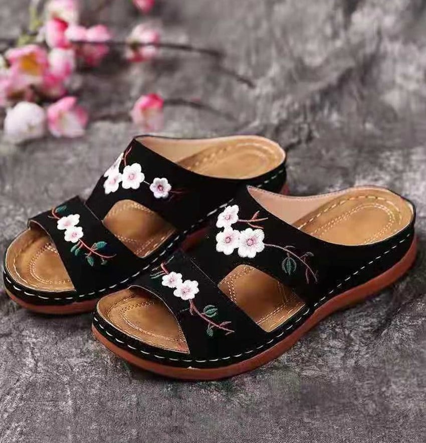 Flower Embroidered Vintage Comfy Wedges Sandals - Image 13