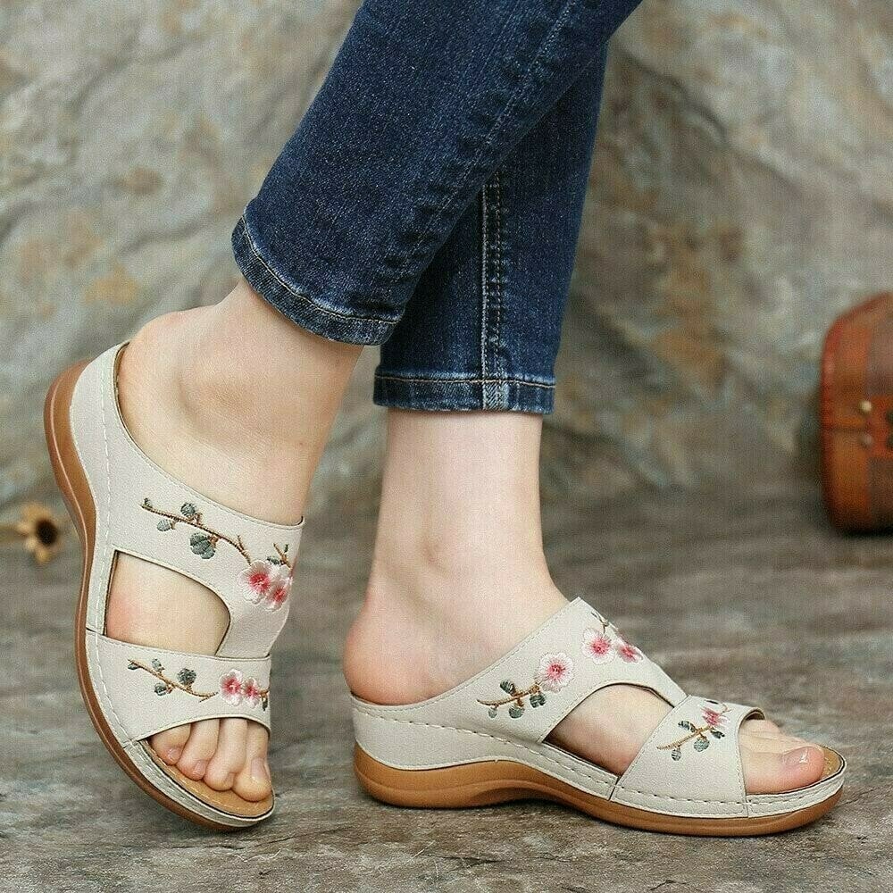 Flower Embroidered Vintage Comfy Wedges Sandals - Image 2