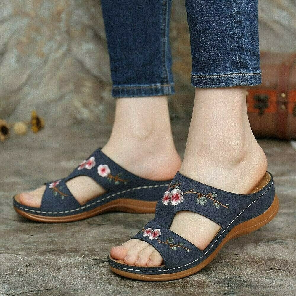 Flower Embroidered Vintage Comfy Wedges Sandals - Image 4
