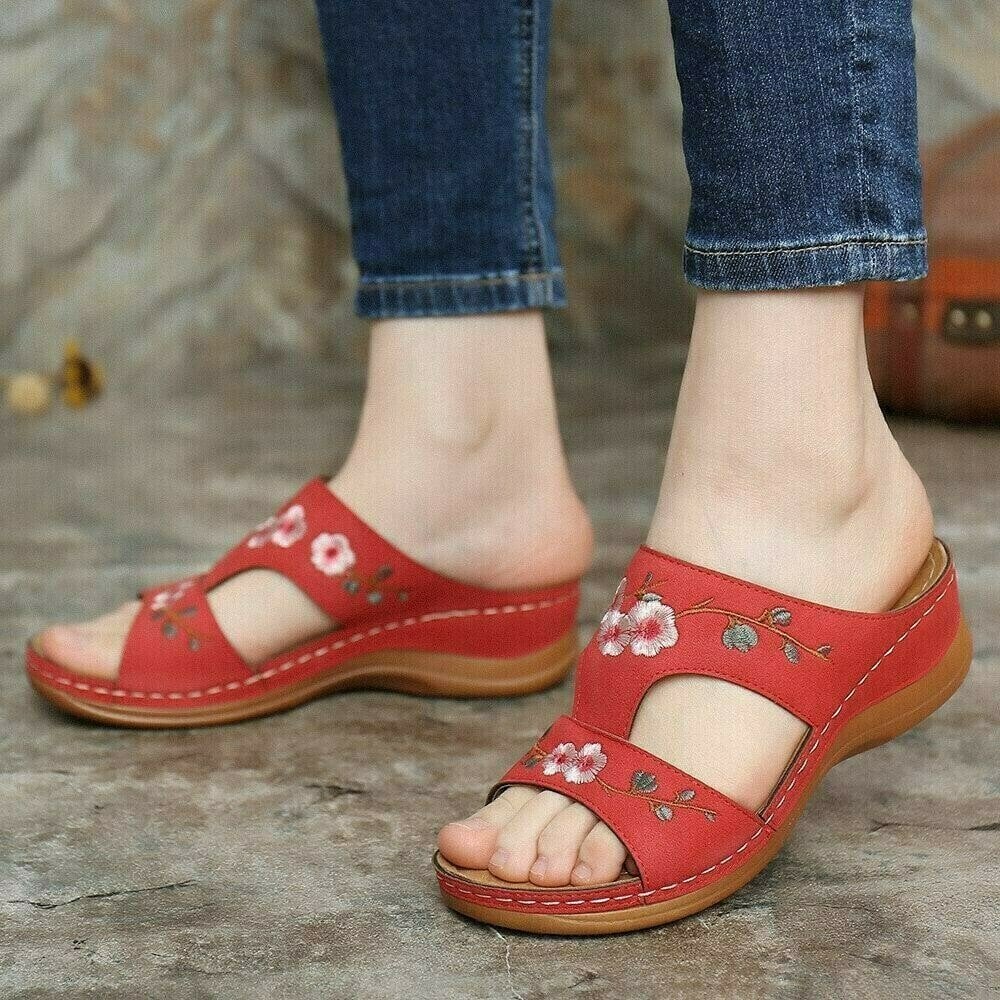 Flower Embroidered Vintage Comfy Wedges Sandals - Image 5