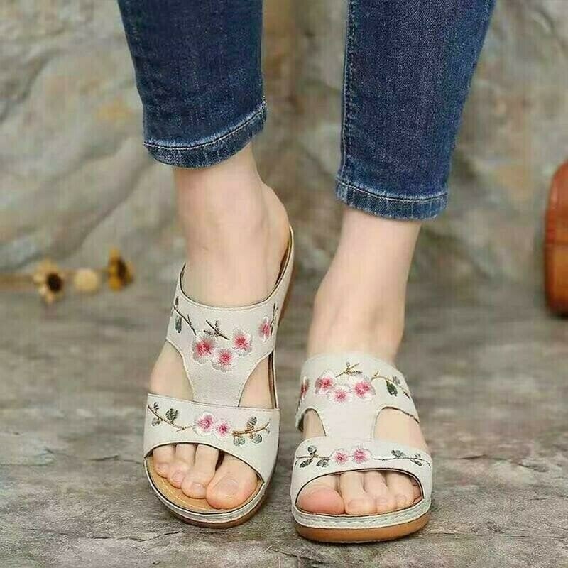 Flower Embroidered Vintage Comfy Wedges Sandals - Image 6