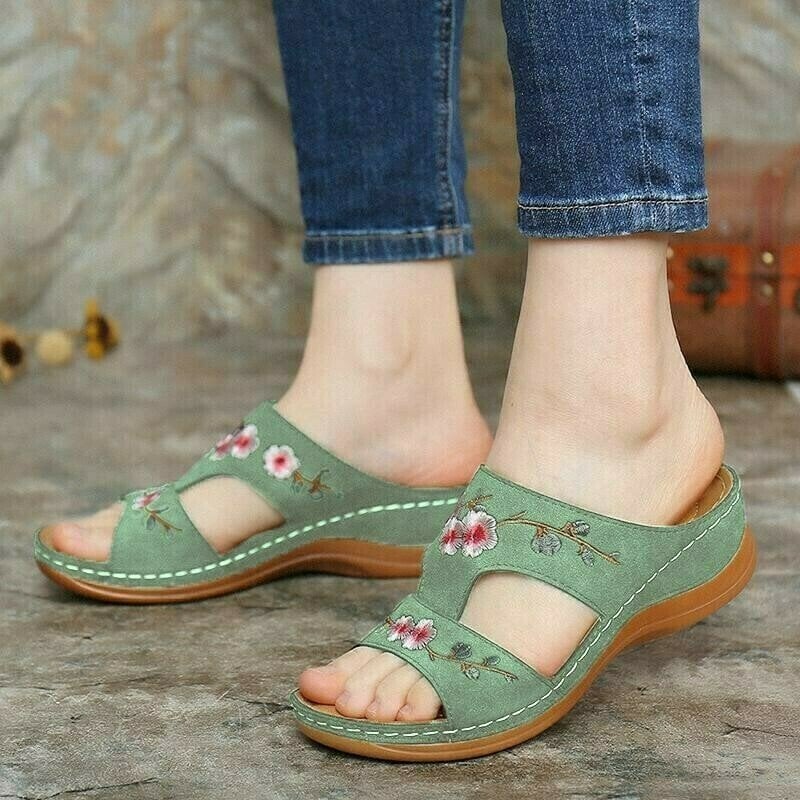Flower Embroidered Vintage Comfy Wedges Sandals - Image 7